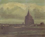 The old Tower of Nuenen with a Ploughman (nn04) Vincent Van Gogh
